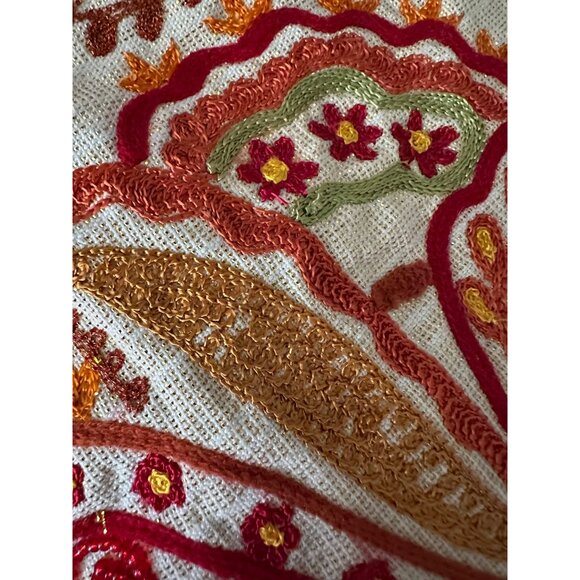 VTG Pier 1 Round Boho Ruffle Pillow Set Red Polka Dot Embroidered Floral Design - Picture 5 of 16